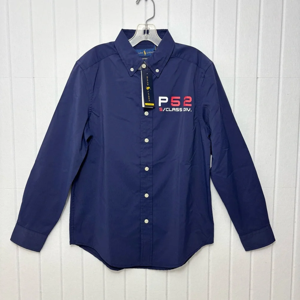Ralph Lauren Navy Blue Button Down Performance Shirt Size M (10-12)‎